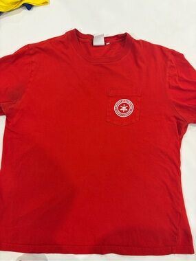 OVO Red Short-Sleeve Pocket Tee with Chest Emblem